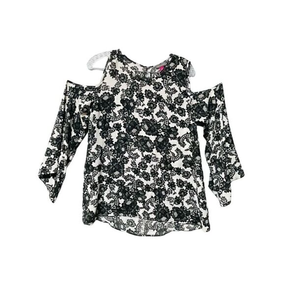 Vince Camuto White Black Paisley Floral Cold Shoulder Blouse M - Picture 1 of 4